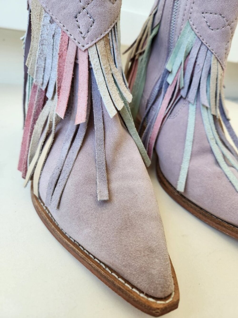 Free People Lawless Pastel Suede Fringe Western Boots Cowgirl Festival Boho Cute - Picture 10 of 13